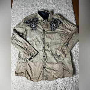 Men’s 3XL Roar Distressed by Signature Embroidered Button Up